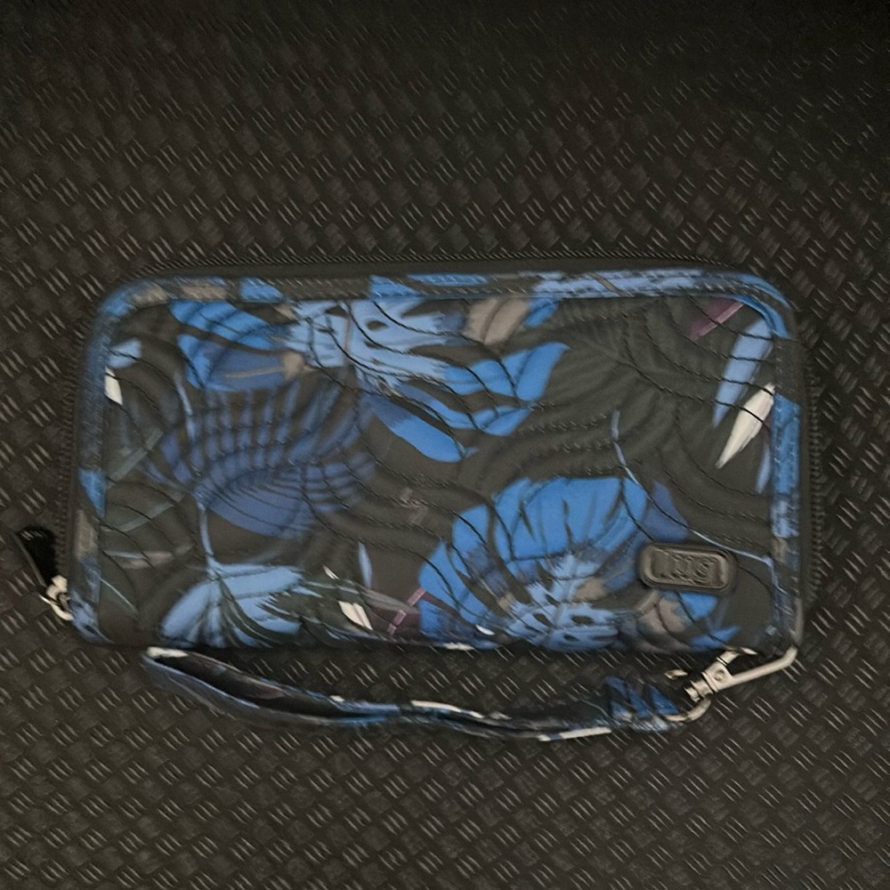 Lug Splits XL wallet botanical black w bonus free lug pen in rainbow navy NWOT